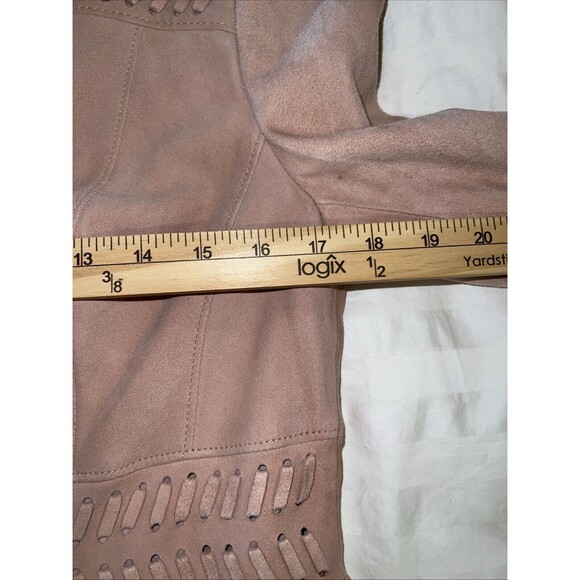 WHITE HOUSE BLACK MARKET WHBM Fringe Leather Suede Jacket Small Light Pink Boho - Picture 12 of 16